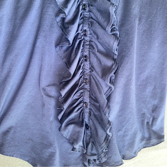 Ralph Lauren Black Label Navy Ruffled button up short sleeve Blouse size Medium - Picture 7 of 12